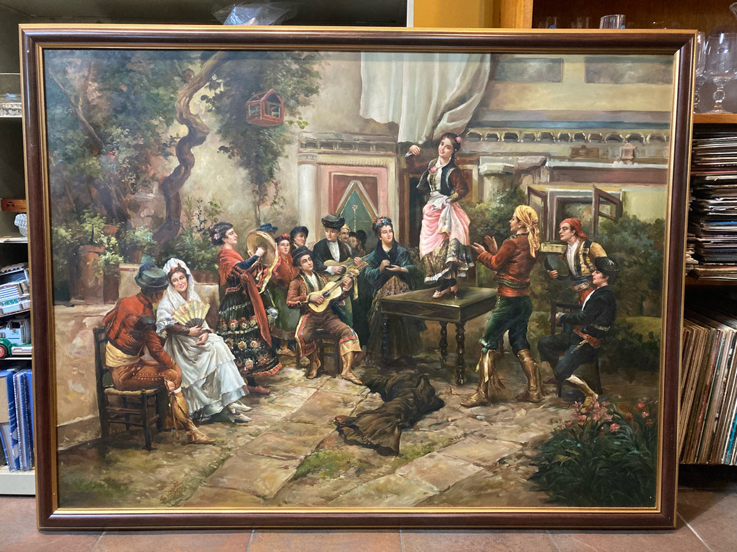 Artist Signed Spanish Style Gypsy Wedding Oil Painting, Framed