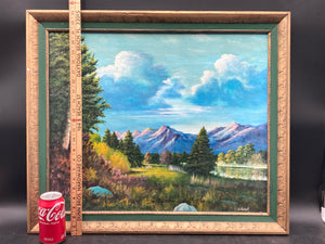 Artist Signed Mountain Landscape Oil Painting, Framed
