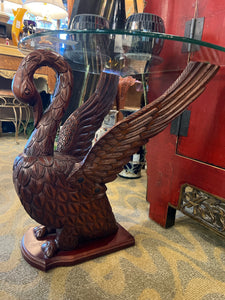 Carved Swan Table With Glass Top