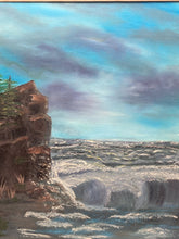 Artist Signed Coastal Cliff Landscape Acrylic Painting, Framed