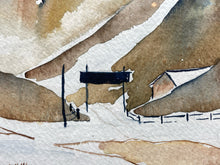 Original Winter Mountain Ranch Landscape Watercolor Painting