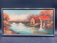 Vintage River Landscape Saw Mill Oil Painting, Framed