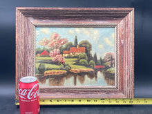 Vintage Lakeside Cottage Oil Painting, Framed