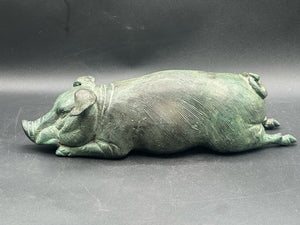 12" Antique Bronze Sleeping Pig Statue