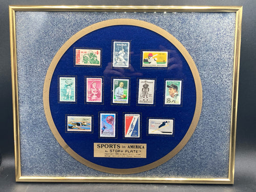 Sports In America By Story Plate Vintage Stamp Display