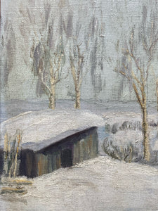 Poulsen Signed Mid Century Winter Landscape Oil Painting