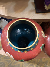 Vintage Asian Cloisone Jar WIth Lid on Stand