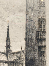 L.E. Chapel Signed Notre Dame Cathedral Paris Etching, Framed