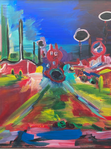 Original Angela Wakefield Psychedelic Abstract City Painting W/ CoA