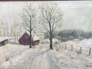 Poulsen Signed Mid Century Winter Landscape Oil Painting