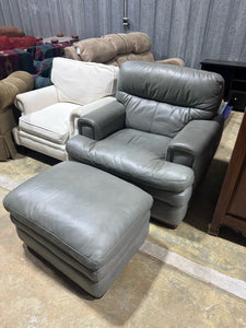 La-Z-Boy Grey Leather Chair & Ottoman
