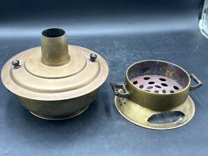 LARGE ANTIQUE ASIAN BRASS PORTABLE COAL STOVE COOKER