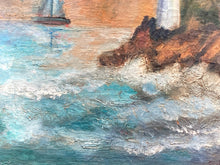 Vintage Artist Signed Nautical Lighthouse Oil Painting - view 6