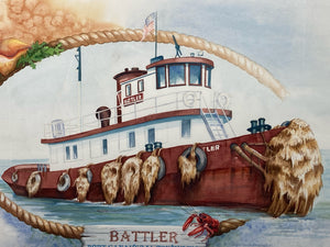 Suzy Leeja Carrington "Battler Port Canaveral Towing" Watercolor Painting