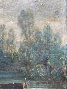Antique French Barbizon Style Oil Painting, Framed