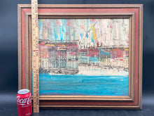 Impressionist European Harbor Oil Painting, Framed