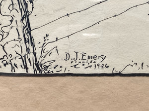Don J. Emery Signed Antique Florida Sugar Mill Sketch, Framed