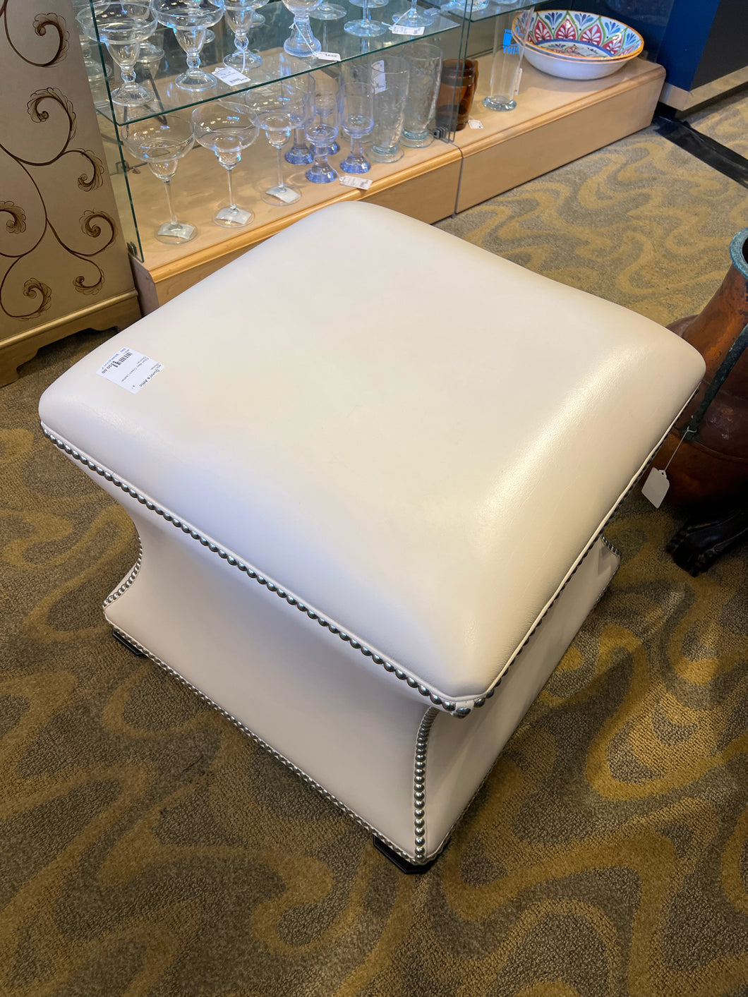 Ethan Allen Cream Leather Ottoman