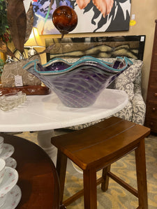 Large Signed Purple Art Glass Bowl