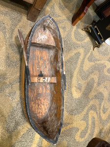 Folk Art Antique Hand Carved Wood Canoe