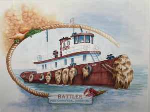 Suzy Leeja Carrington "Battler Port Canaveral Towing" Watercolor Painting