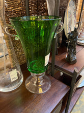 Hand Blown Green Glass Footed Vase