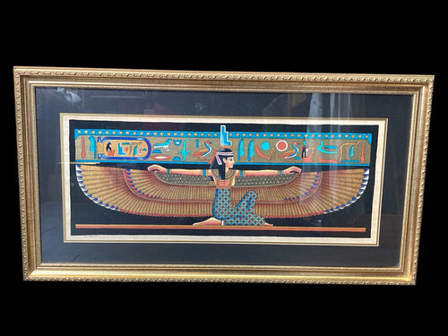 Framed 14×34” Egyptian Goddess Ma Papyrus Painting