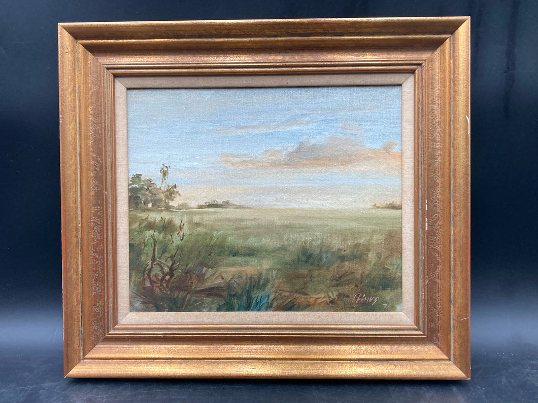 Original Signed Charles Hines Landscape Oil Painting, Framed