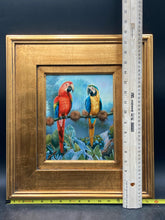 T.May Signed Original Tropical Landscape Parrots Oil Painting