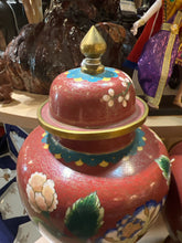 Vintage Asian Cloisone Jar WIth Lid on Stand