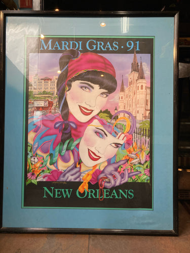 Andrea Mistretta Signed Mardi Gras 1991 Poster, Framed