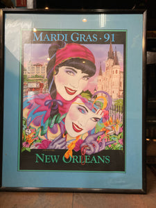 Andrea Mistretta Signed Mardi Gras 1991 Poster, Framed
