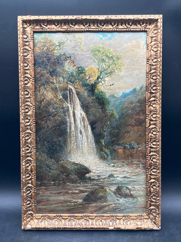 Vintage H. Cottrell Signed Waterfall Oil Painting, Framed