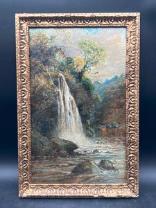 Vintage H. Cottrell Signed Waterfall Oil Painting, Framed