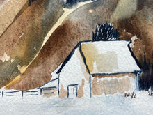 Original Winter Mountain Ranch Landscape Watercolor Painting