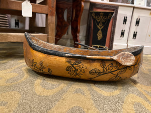 Folk Art Antique Hand Carved Wood Canoe