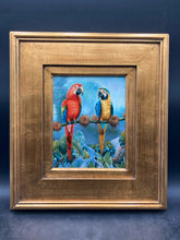 T.May Signed Original Tropical Landscape Parrots Oil Painting