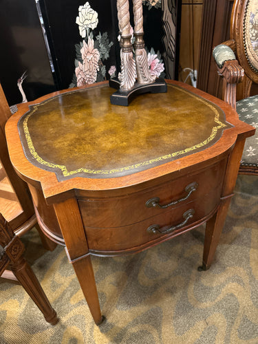 Antique Leather Top End Table