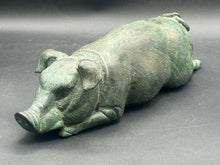 12" Antique Bronze Sleeping Pig Statue