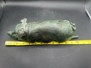 12" Antique Bronze Sleeping Pig Statue