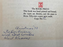 Tommy By Karl H. Krause Signed Limited Edition Copy 1972 The Rook Press