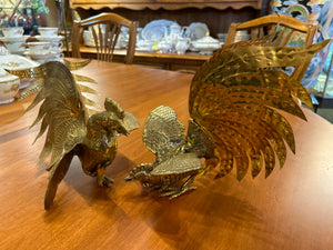 Pair of Brass Fighting Cocks