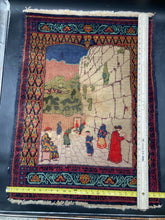 Antique Judaic Pictorial Israeli Wailing Wall Hand Woven Marbediah Rug