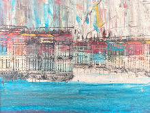 Impressionist European Harbor Oil Painting, Framed