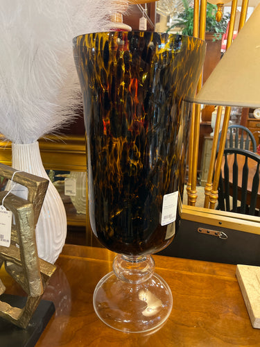 Tortoise Shell Glass Hurricane Footed Vase