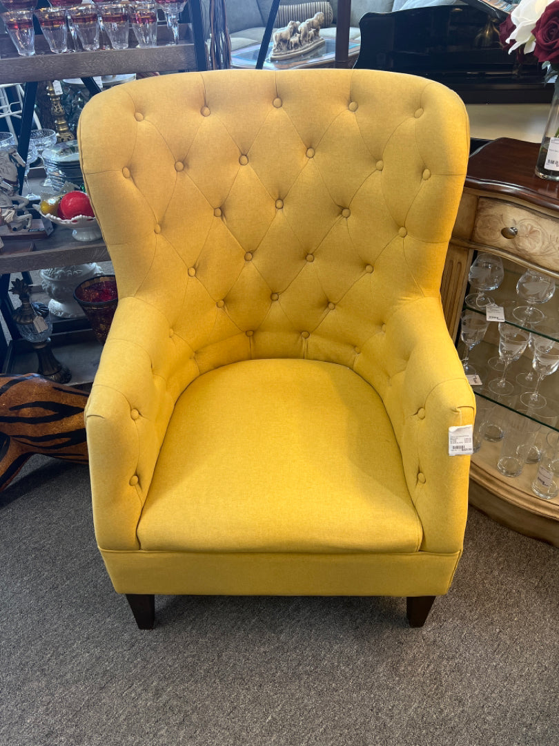 Yellow Upholstered Wing Back Chair