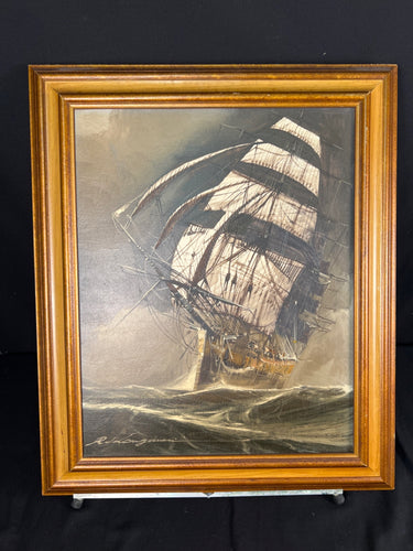 Renato Longanesi Original Oil Painting of Ship at Sea