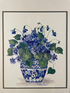 Barbara Mock Blue Potted Flowers Print