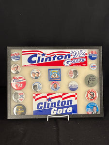 Set of 16 Bill Clinton Pins With 2 Stickers