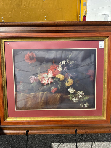 Red Matted Oak Framed Flower Print